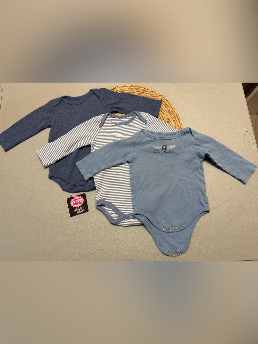 Carter's Blue Long-Sleeve Baby Bodysuit Set - Solid, Stripe, Navy